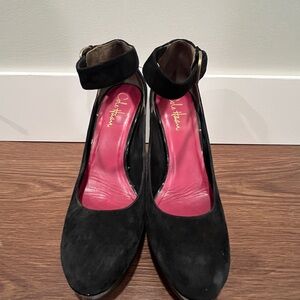 Cole Haan Black Suede Ankle Strap Heels